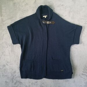 Barbour Knit Short Sleeve Sweater Womens Blue Size UK 18 Leather Strap Cotton